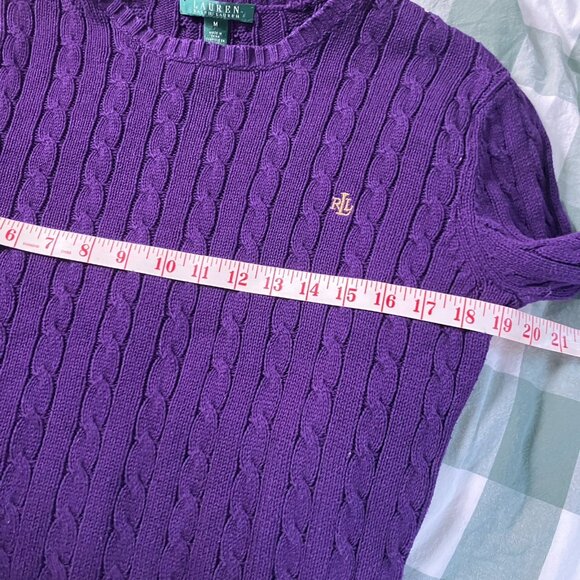 Lauren Ralph Lauren Cable Knit Sweater Womens M Purple Cotton Pullover Preppy - Picture 7 of 8